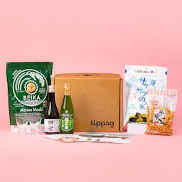 Sake Set for TWO with Japanese snacks, namazake glasses, sake guide, sake tasting cards and tribune