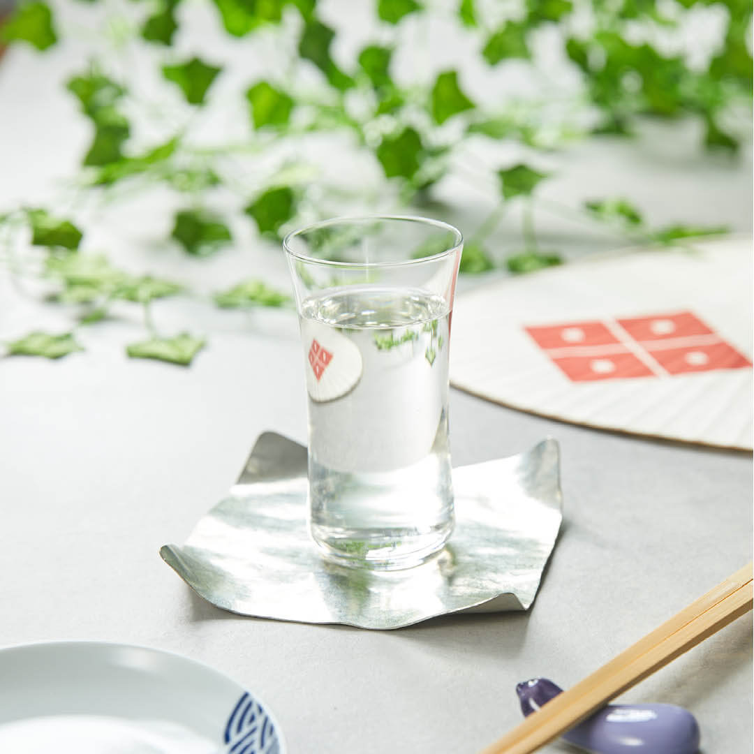 “Aderia” Craft Sake Glass Refresh, on a table
