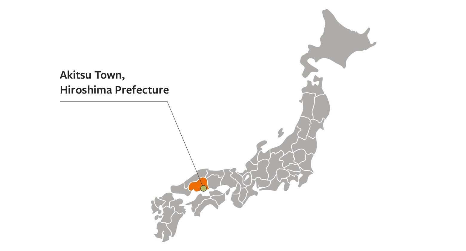 Japanese map that is pointing Akitsu town, Hiroshima prefecture