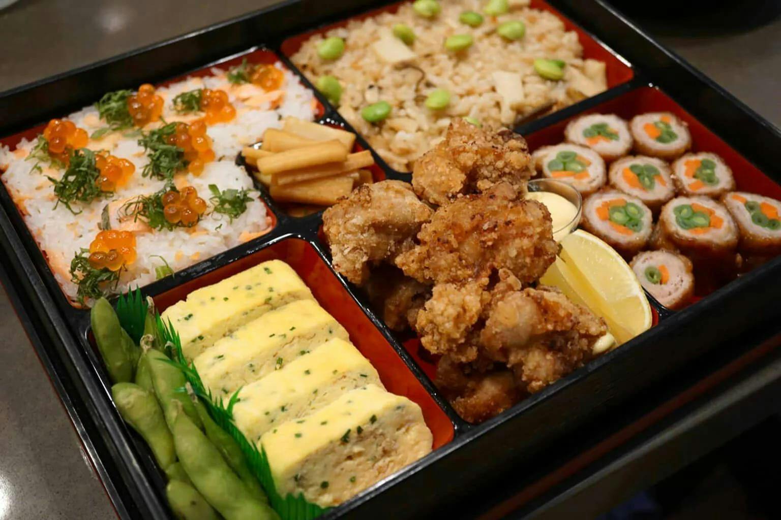 Bentos are great for picnics because they contain small portions of various dishes.