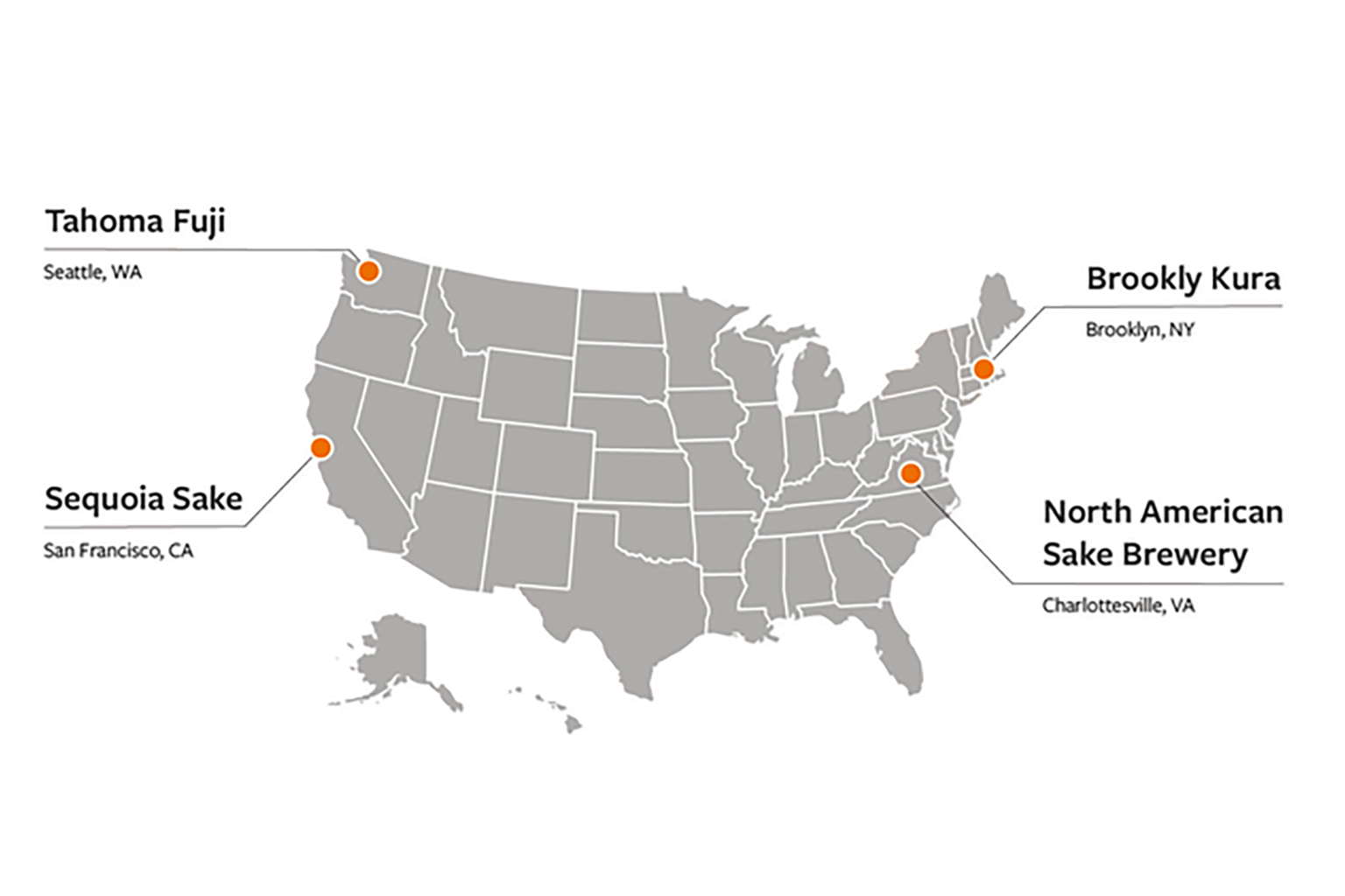 Map of sake breweries in the US