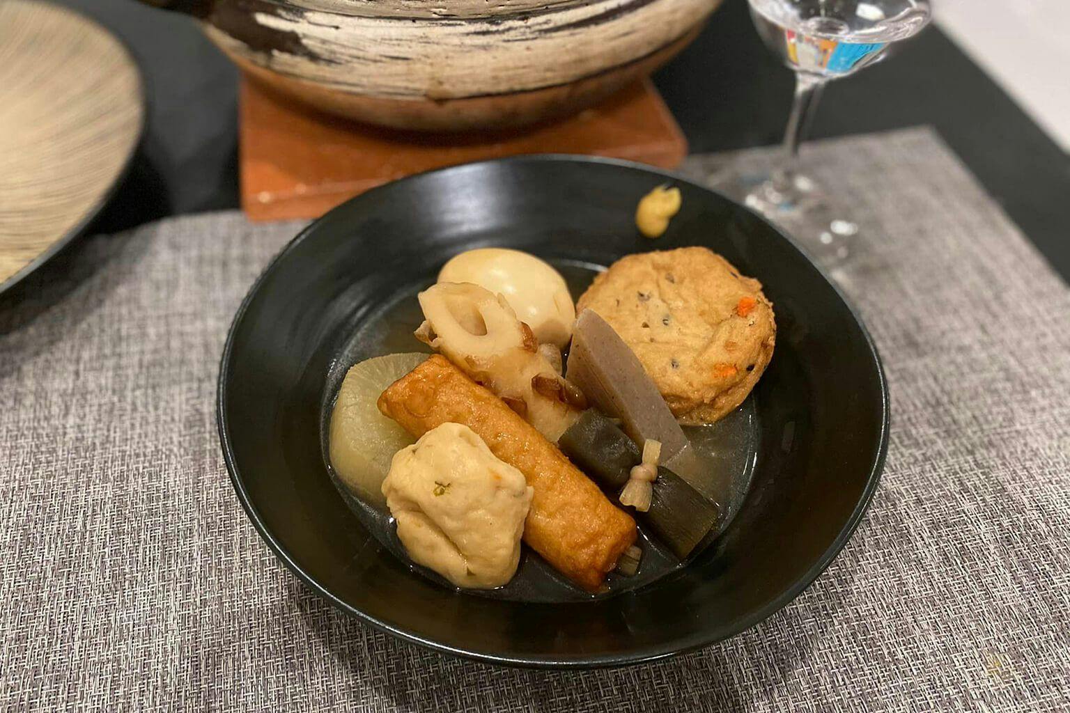 Serving Oden with karashi on the plate