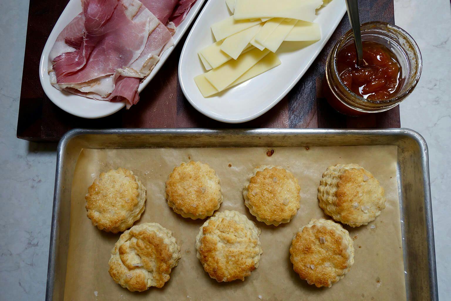 Biscuits with ham and cheese