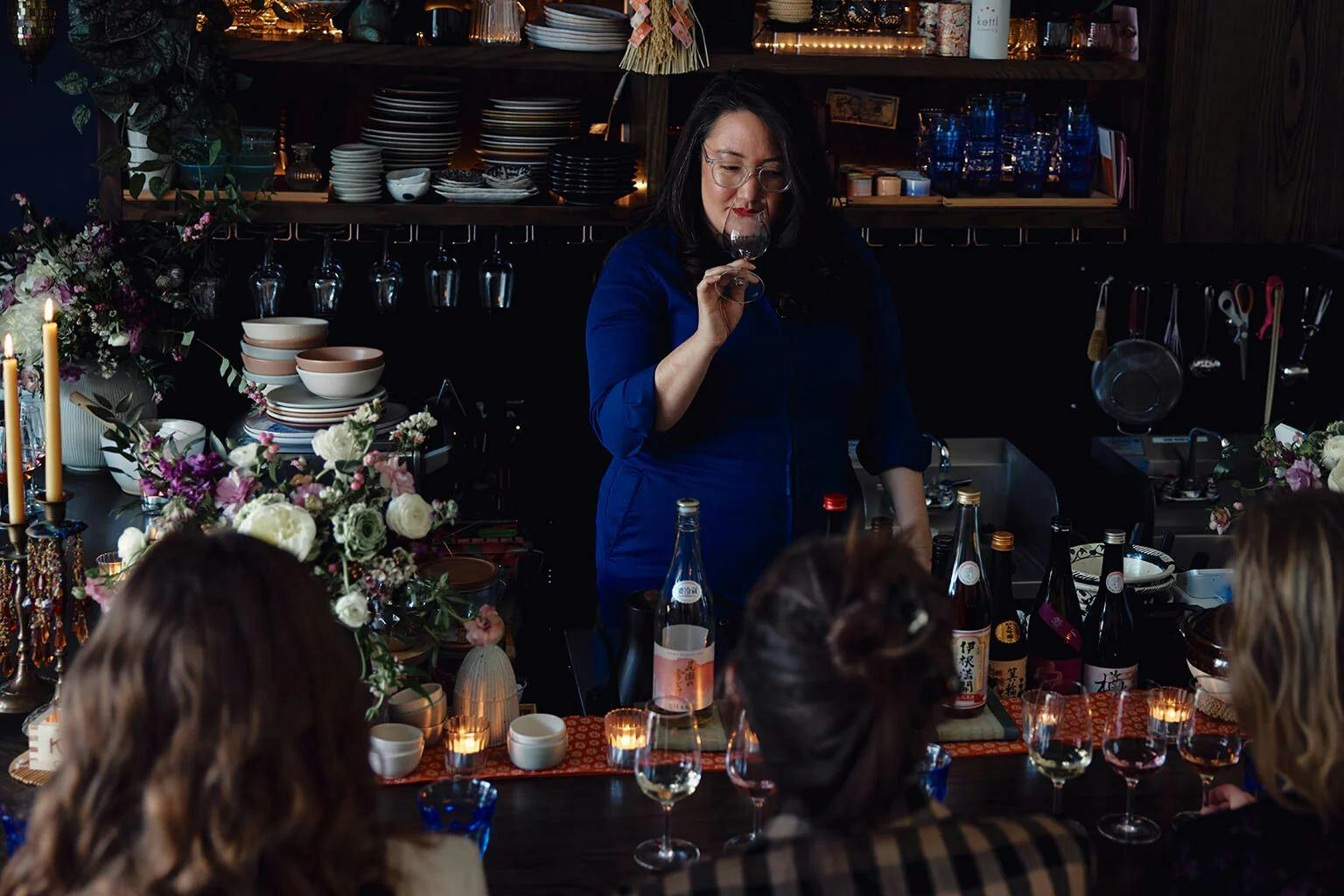 The Koji Club owner and founding member Alyssa Mikiko DiPasquale hosts a sake tasting. | Photo by Kristin Teig