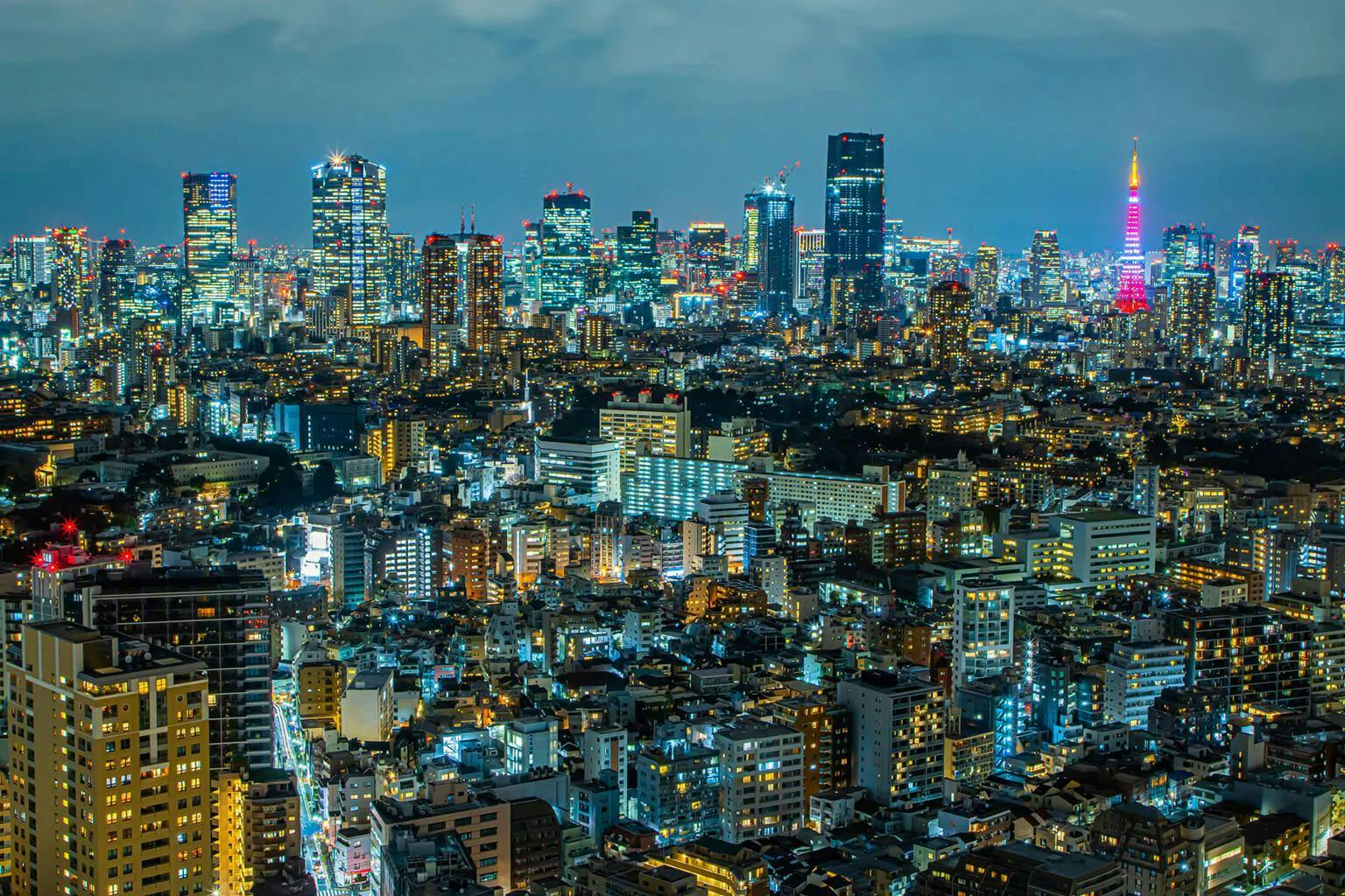 Night view of Tokyo, the most populous city in the world.