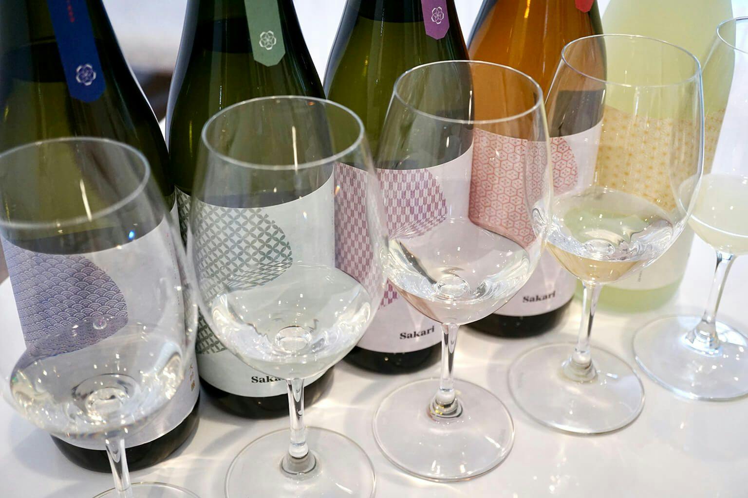 Nihonsakari by wine glasses