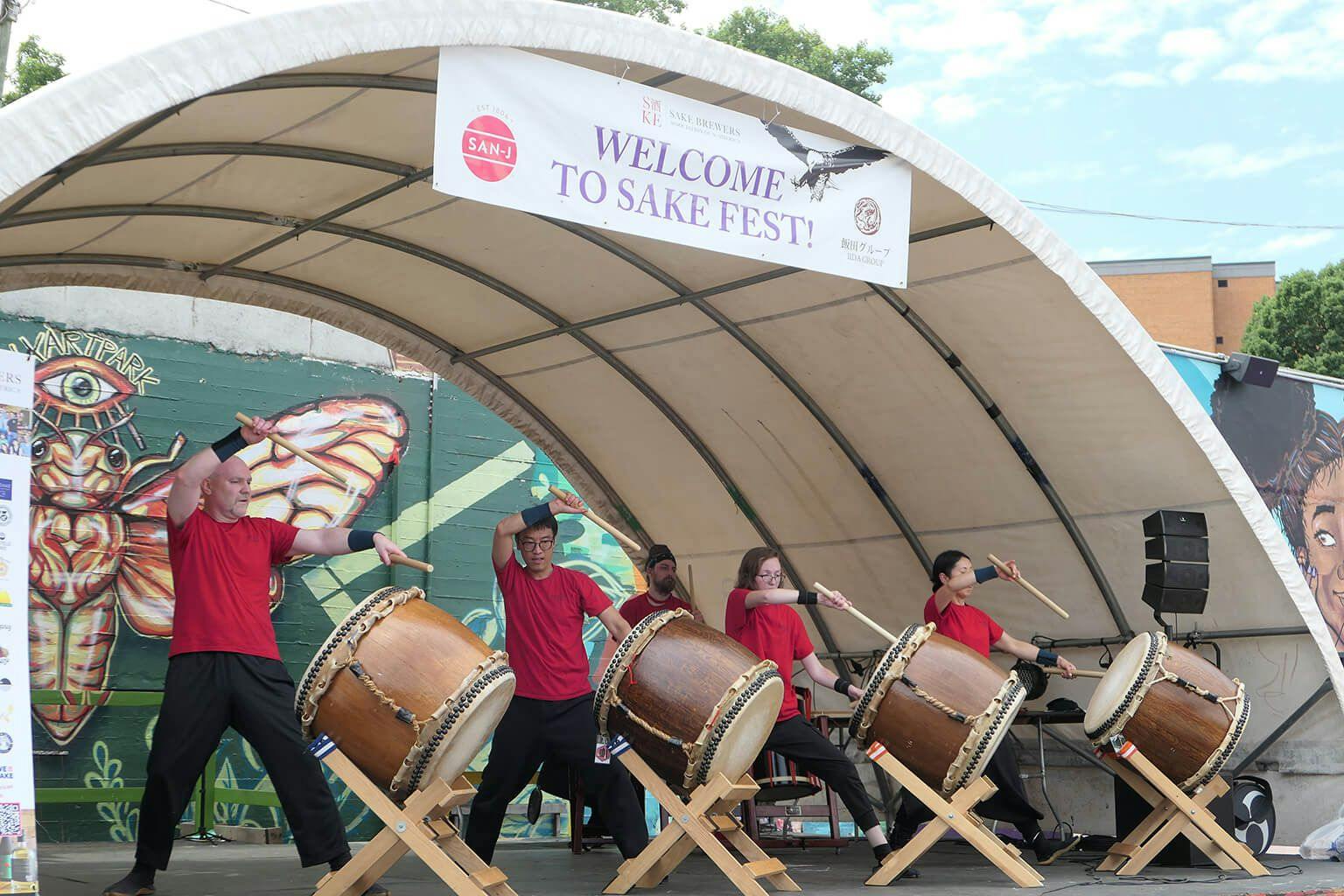 A taiko drum performance injects a rousing spirit into the afternoon