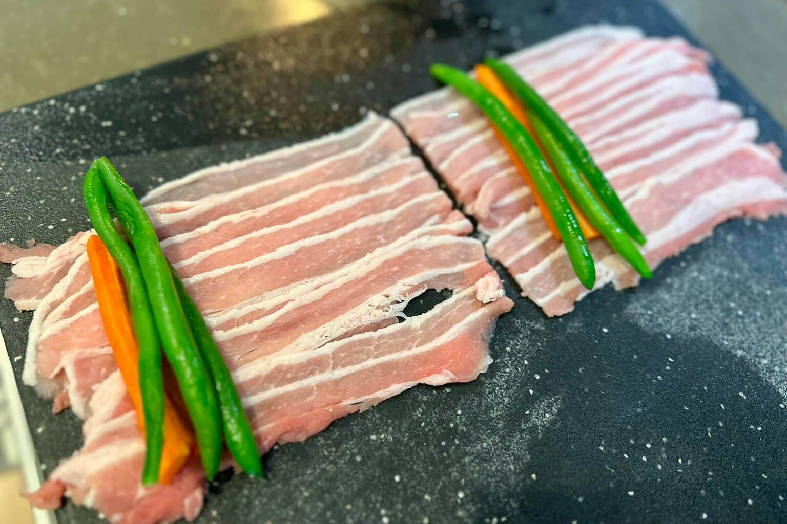 Lay pork belly slices flat, side by side