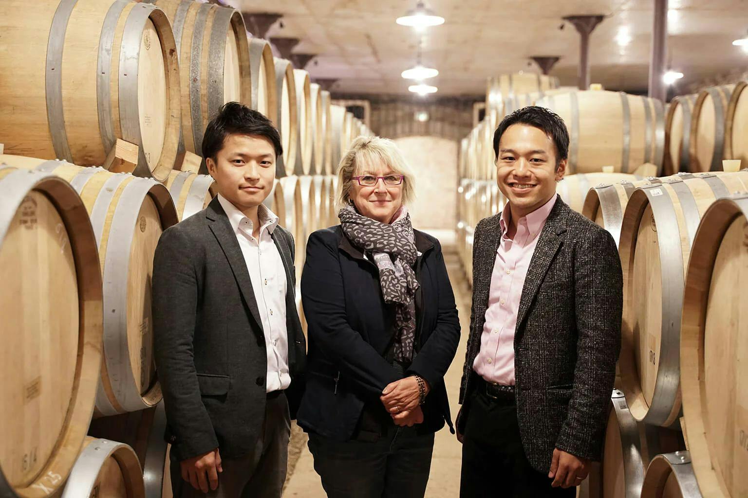 WAKAZE Toji Shoya Imai, Domaine Jacques Prieur oenologist Nadine Gublin, and WAKAZE CEO Takuma Inagawa