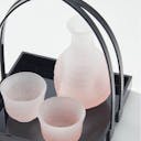 “Fubuki” Sake Set With Handbasket (Pink), upward angled view