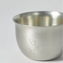 “Hana” Tin Guinomi Cup (With Flower Detail), upward angled close view