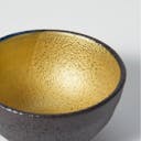 “Mino no Takumi” Black Sakazuki Cup With Blue Drip Glaze and Gold Interior, upward angled close view