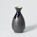 “Mino no Takumi” Black With Blue Drip Glaze and Gold Interior Sake Set, upward angled view