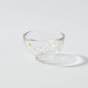 “Nishiki” Gold Flake Guinomi Glass (Clear), upward angled view