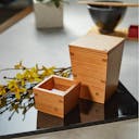 “Omoeraku” Nikko Cedar Masu, on a table