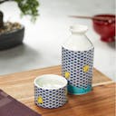 “Seikou” Sakazutsu Sake Set (Chidori blue), on a table