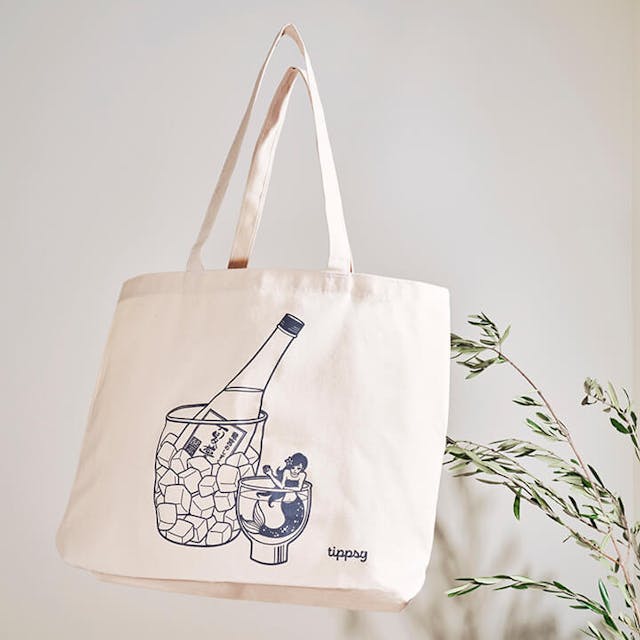 Sake-themed “Team Chill” Tote Bag with original artwork by Hayataro Sakitsu