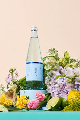 Jozen “Aqua” Junmai, with various beautiful flowers and fruits